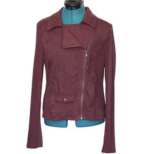 Marrakech Burgundy Faux Suede Moto Jacket‎ Women Size S Asymmetrical Zip